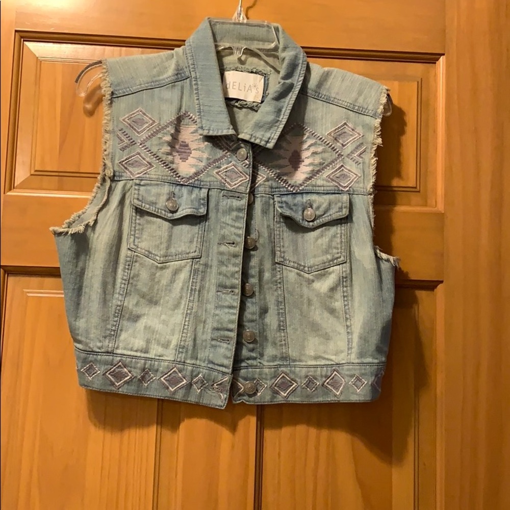 Pastel aztec print jean vest